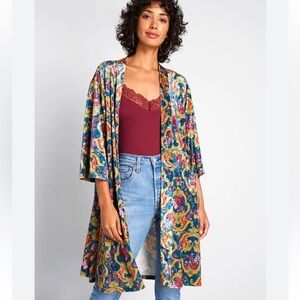 Blue Paisley Velvet Boho Kimono